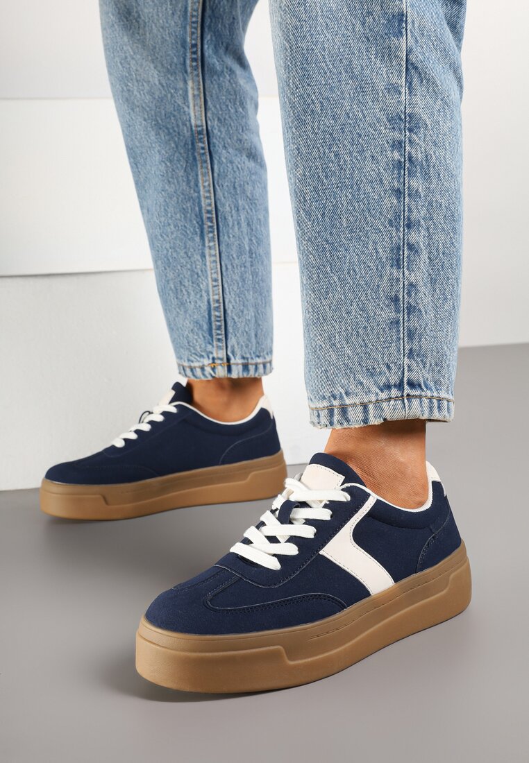 Granatowe Sneakersy na Grubej Podeszwie w Stylu Kultowych Tenisówek Hanelith