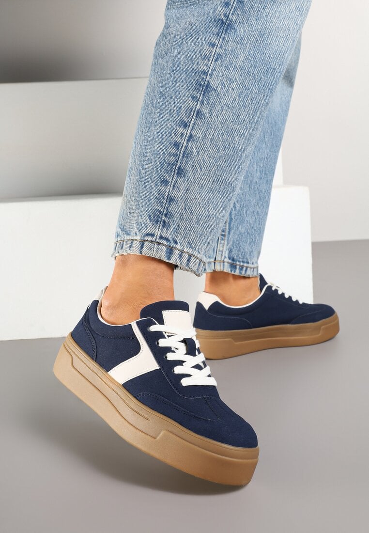 Granatowe Sneakersy na Grubej Podeszwie w Stylu Kultowych Tenisówek Hanelith