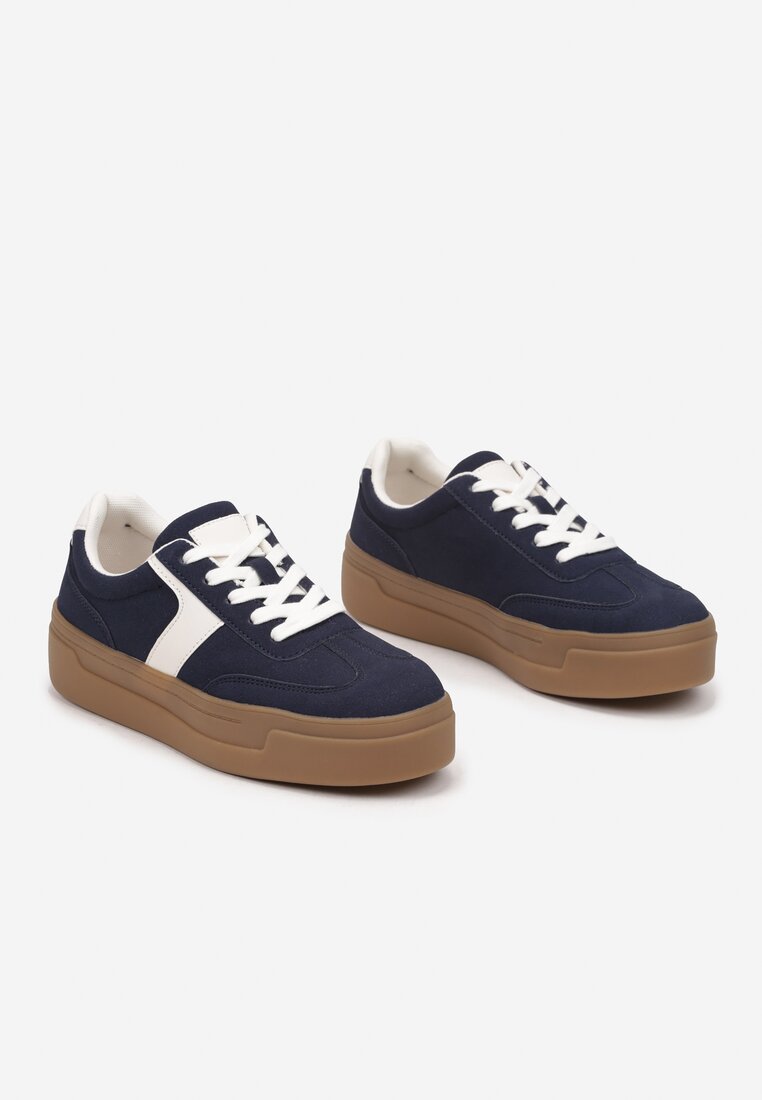 Granatowe Sneakersy na Grubej Podeszwie w Stylu Kultowych Tenisówek Hanelith