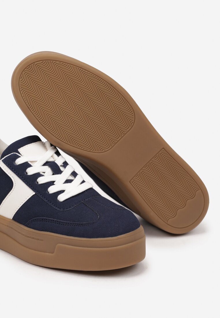 Granatowe Sneakersy na Grubej Podeszwie w Stylu Kultowych Tenisówek Hanelith