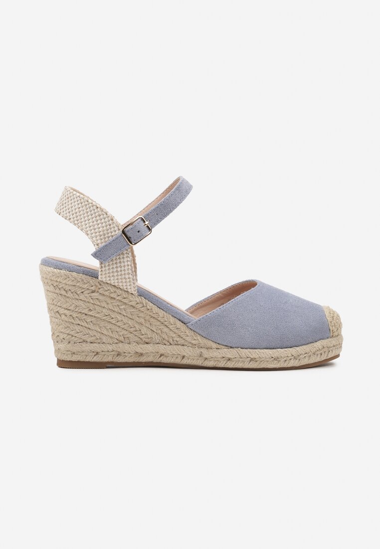 Niebieskie Sandały na Koturnie w Stylu Espadryli Ozdobione Plecionką Iladira
