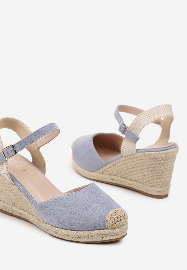 Niebieskie Sandały na Koturnie w Stylu Espadryli Ozdobione Plecionką Iladira