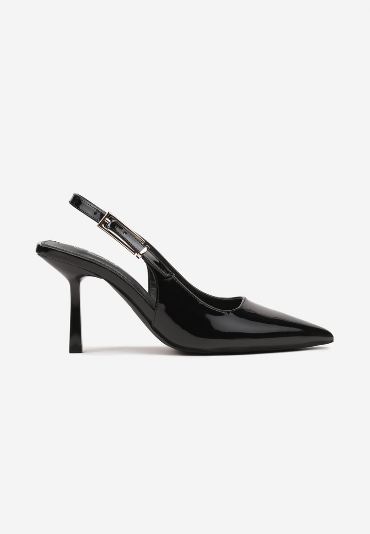 Czarne Lakierowane Czółenka na Kaczuszce Slingback Silvesa