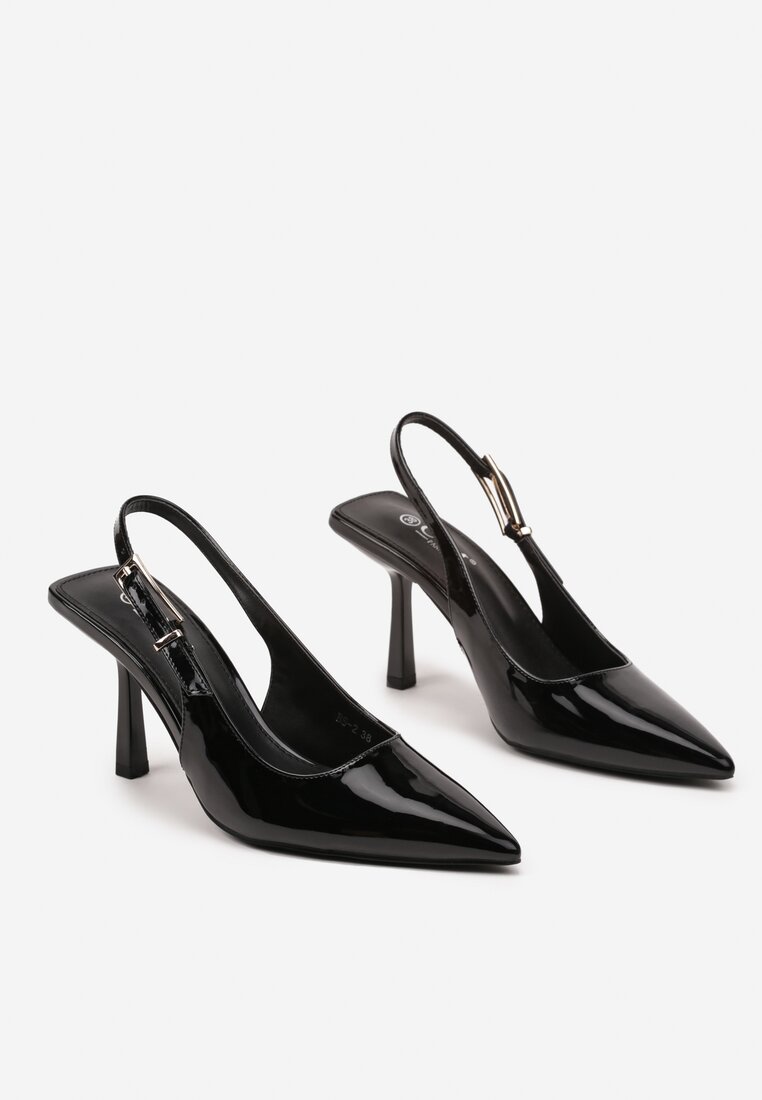 Czarne Lakierowane Czółenka na Kaczuszce Slingback Silvesa