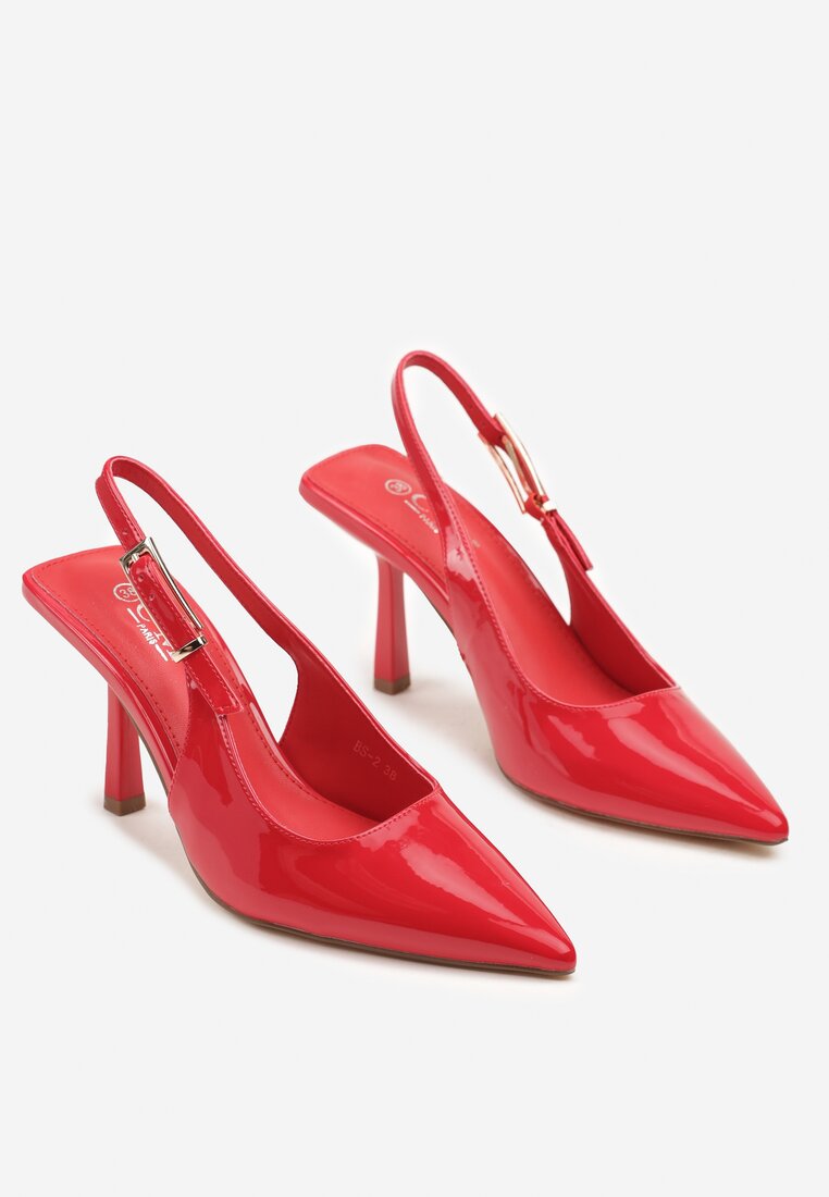 Czerwone Lakierowane Czółenka na Kaczuszce Slingback Silvesa