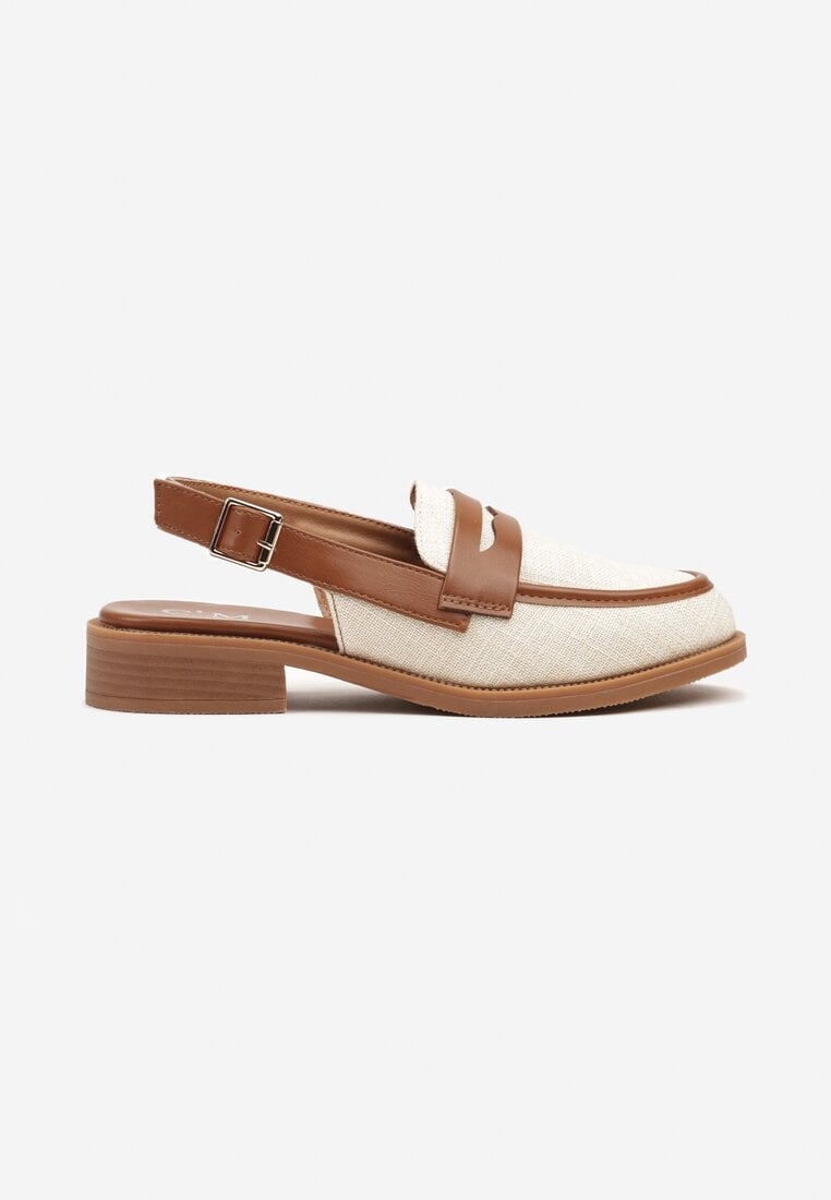 Brązowo-Beżowe Sandały Typu Slingback Ozdobione Paskiem Foniel