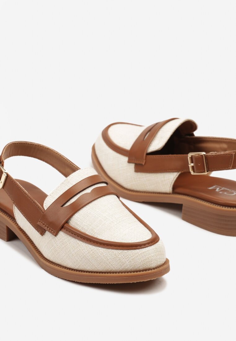 Brązowo-Beżowe Sandały Typu Slingback Ozdobione Paskiem Foniel
