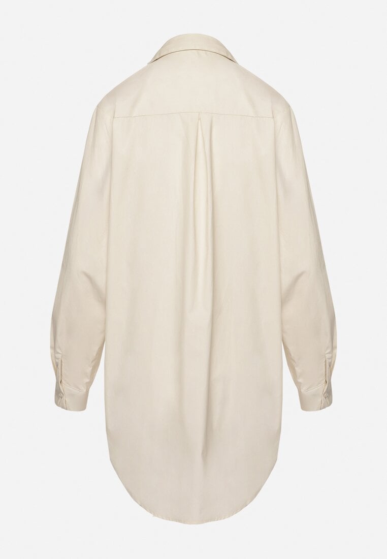 Beżowa Bawełniana Długa Koszula z Regulacją przy Rękawach Dorivelle