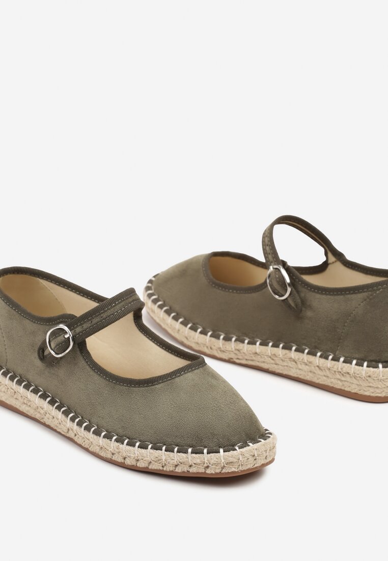 Zielone Espadryle z Ekozamszu Zapinane na Pasek z Klamerką Deolisse