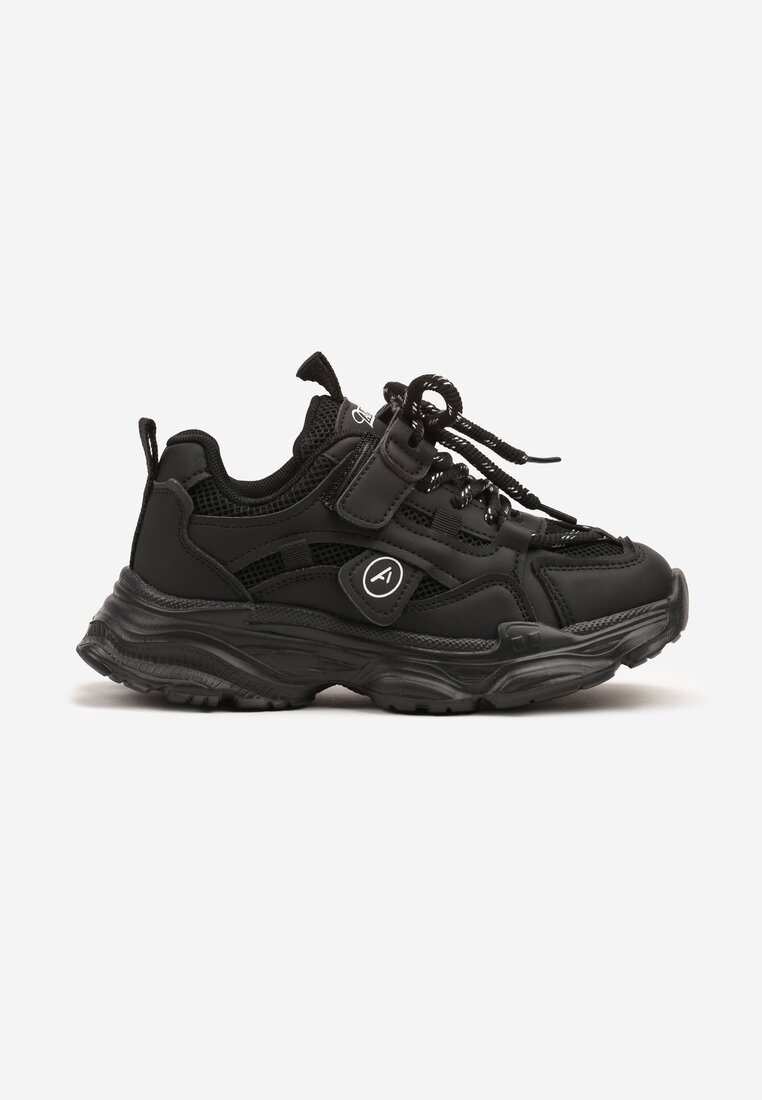 Czarne Buty Sportowe Sneakersy na Grubej Podeszwie w Stylu Streetwearowym Zelriti