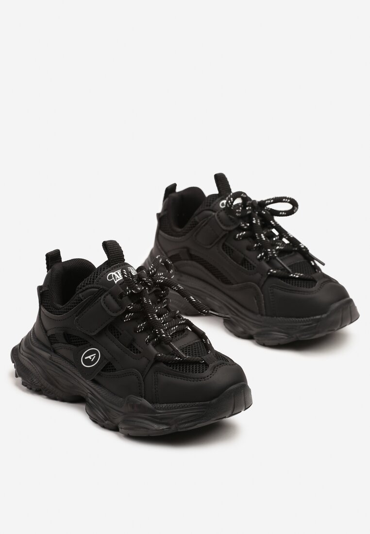 Czarne Buty Sportowe Sneakersy na Grubej Podeszwie w Stylu Streetwearowym Zelriti
