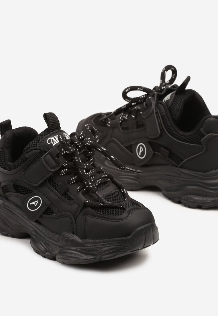 Czarne Buty Sportowe Sneakersy na Grubej Podeszwie w Stylu Streetwearowym Zelriti