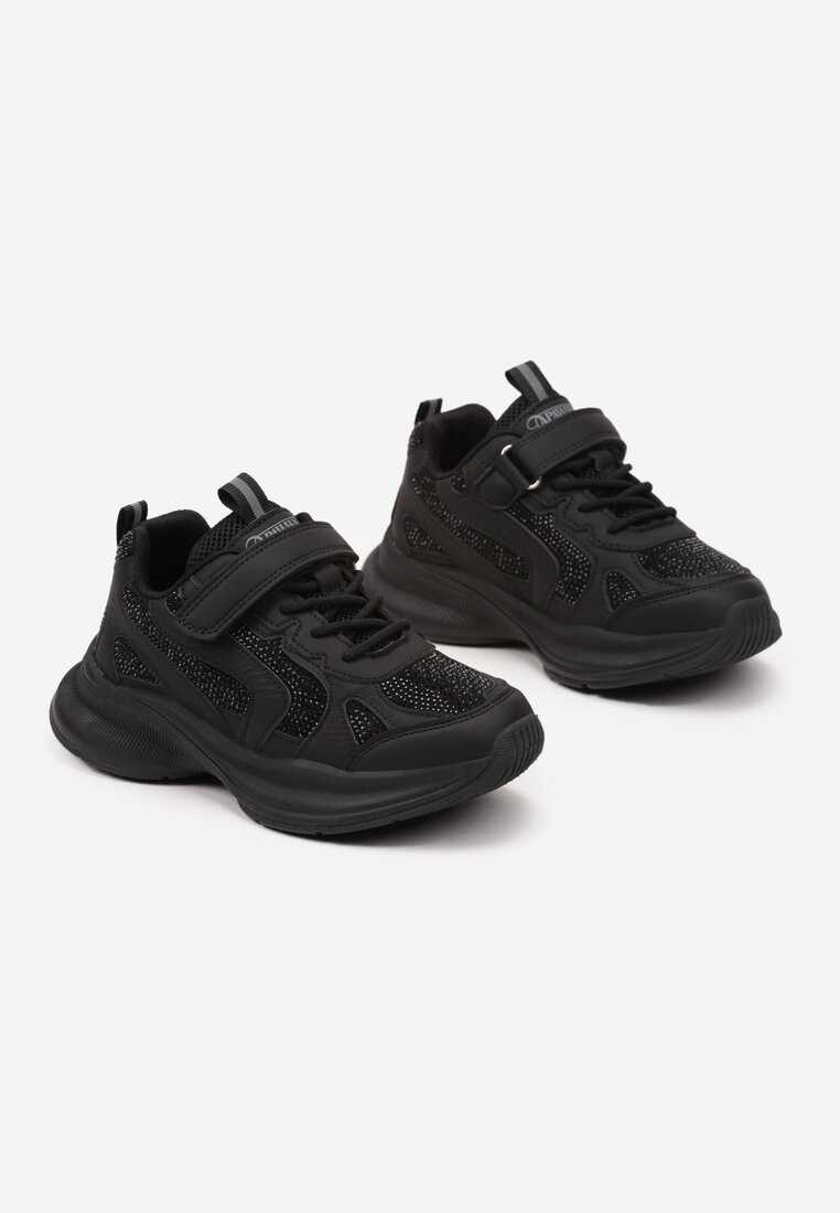 Czarne Buty Sportowe Sneakersy Ozdobione Cyrkoniami Morriti