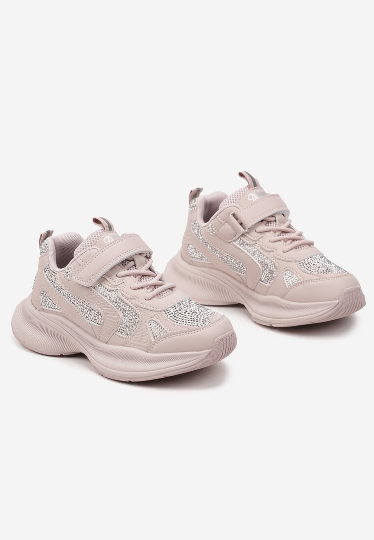 Różowe Buty Sportowe Sneakersy Ozdobione Cyrkoniami Morriti