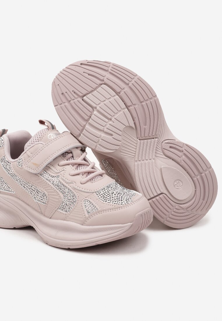 Różowe Buty Sportowe Sneakersy Ozdobione Cyrkoniami Morriti