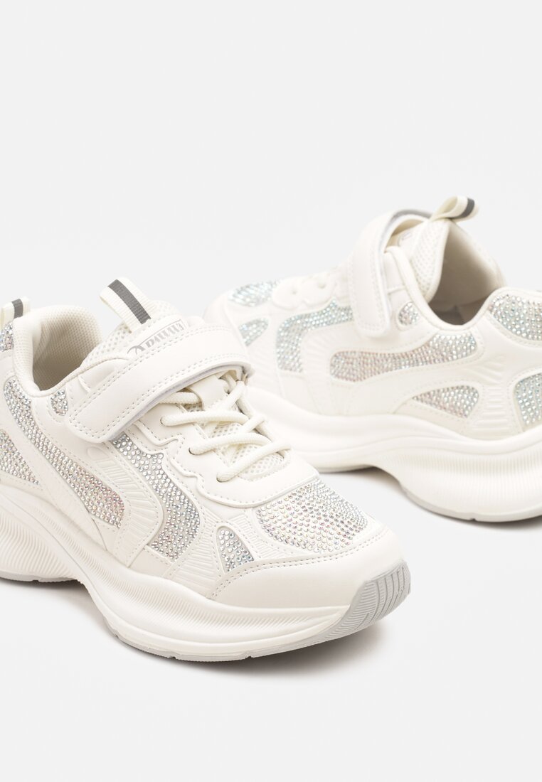 Białe Buty Sportowe Sneakersy Ozdobione Cyrkoniami Morriti