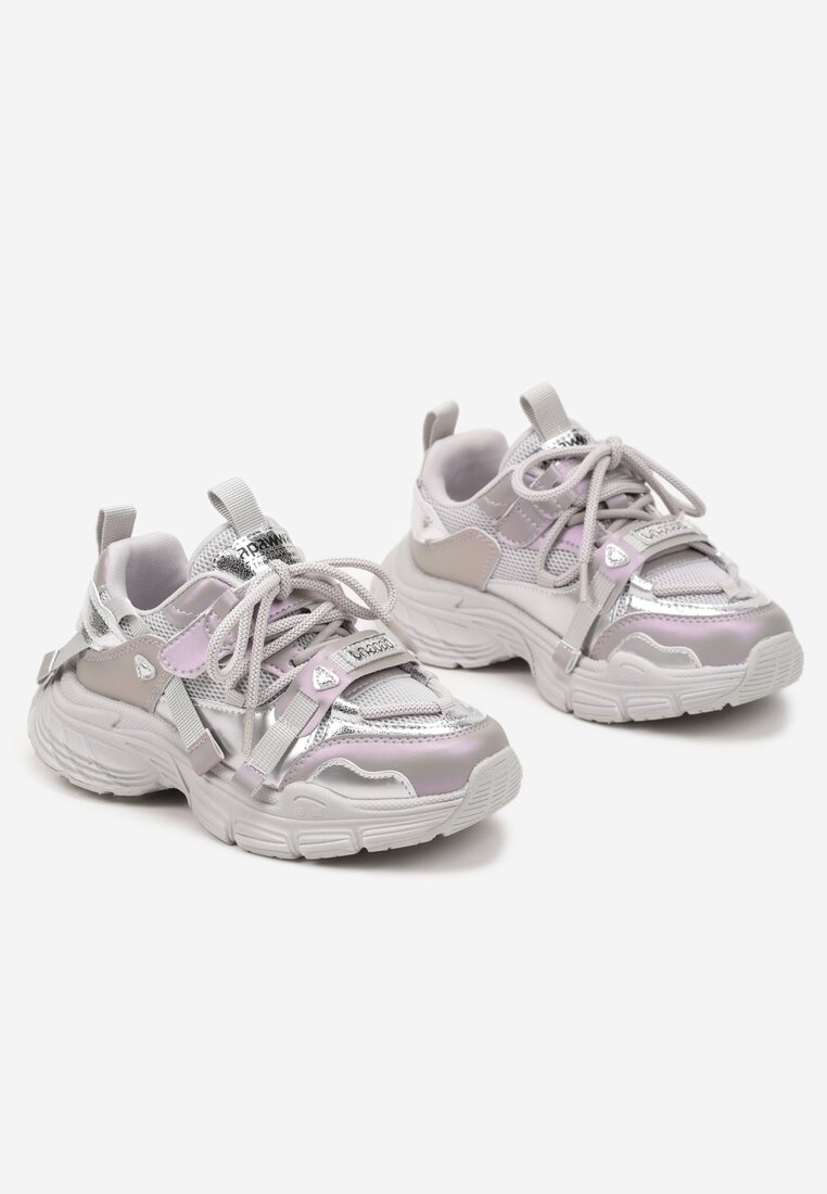 Fioletowe Streetwearowe Buty Sportowe Sneakersy na Tłoczonej Podeszwie Velriti