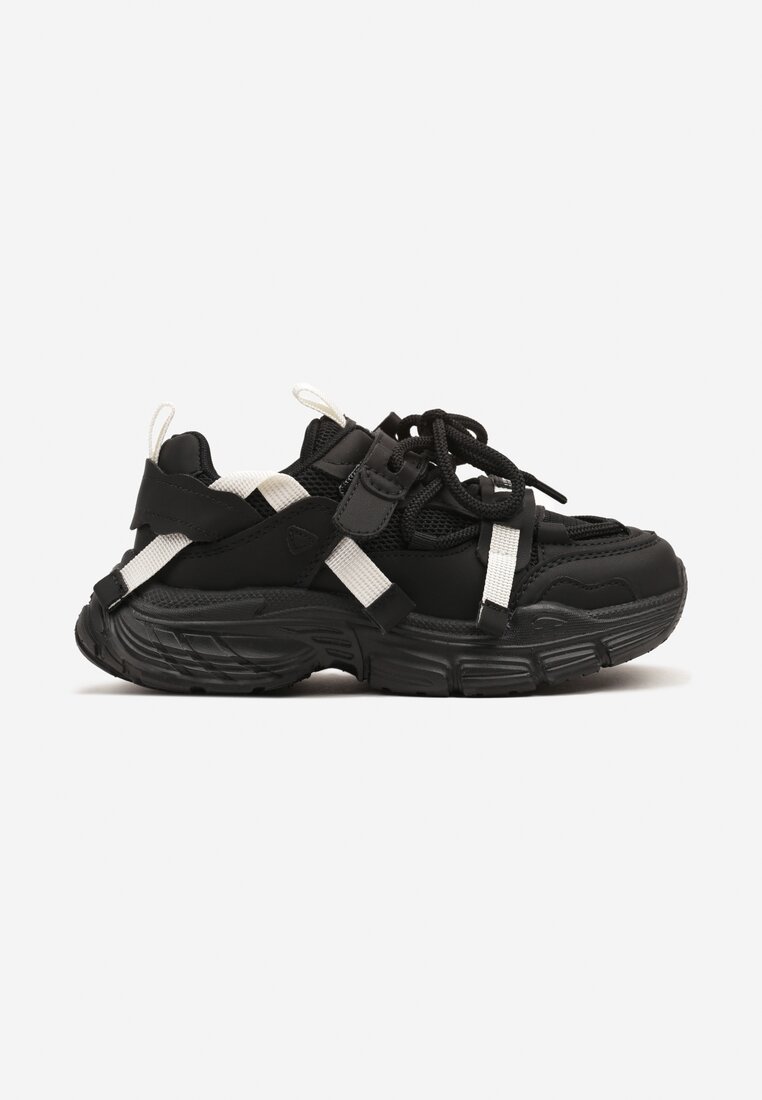 Czarne Streetwearowe Buty Sportowe Sneakersy na Tłoczonej Podeszwie Velriti