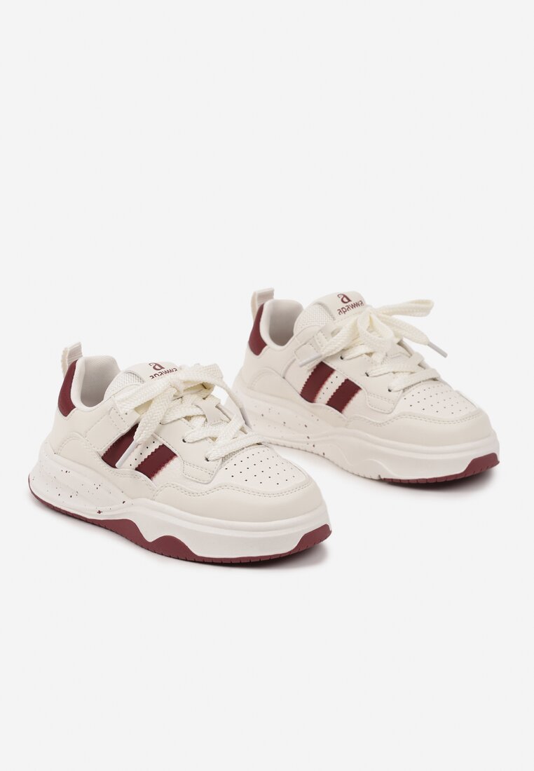 Beżowo-Czerwone Buty Sportowe Sneakersy na Grubej Podeszwie z Geometrycznym Wzorem Davinias