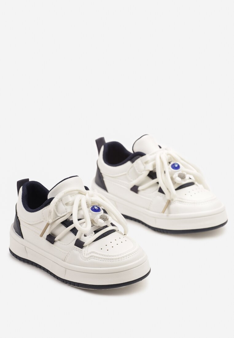 Granatowe Buty Sportowe Sneakersy z Ozdobnym Sznurowaniem i Rzepem Davielisse