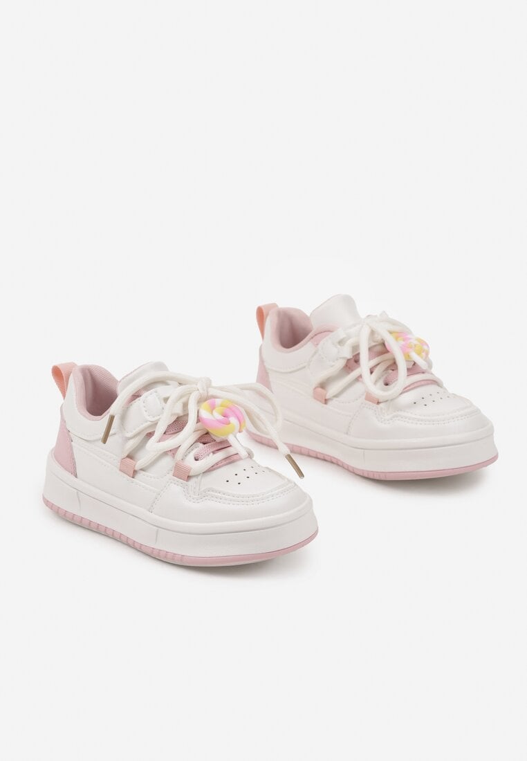 Różowe Buty Sportowe Sneakersy z Ozdobnym Sznurowaniem i Rzepem Davielisse