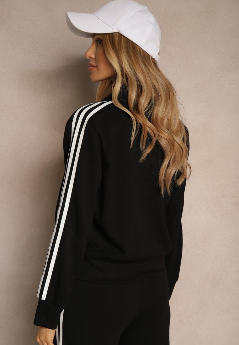 Czarna Bluza z Wiskozą Ozdobiona Paskami Fenidra