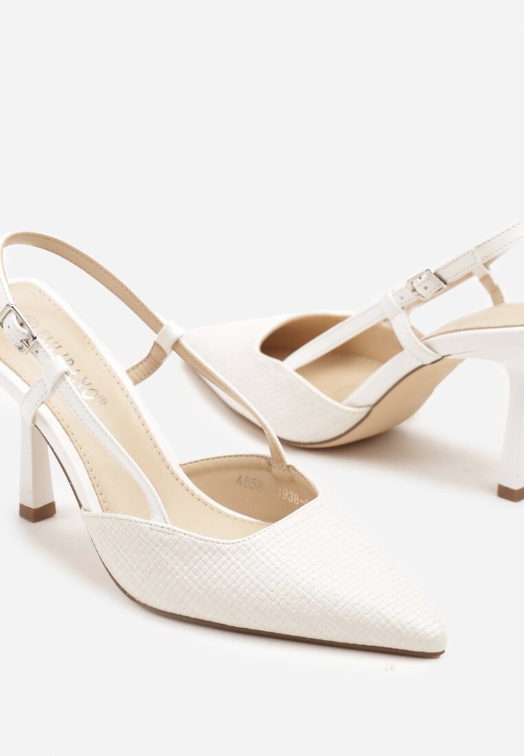 Białe Sandały na Szpilce Typu Slingback Leathara