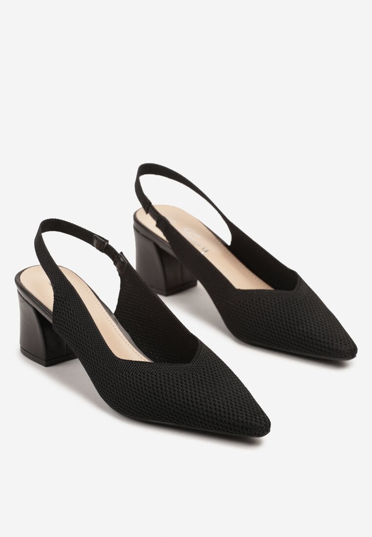 Czarne Czółenka na Słupku Typu Slingback Fonnaria