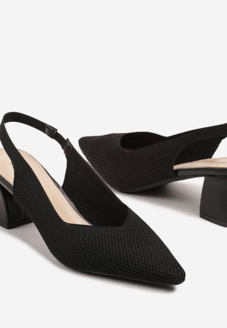 Czarne Czółenka na Słupku Typu Slingback Fonnaria