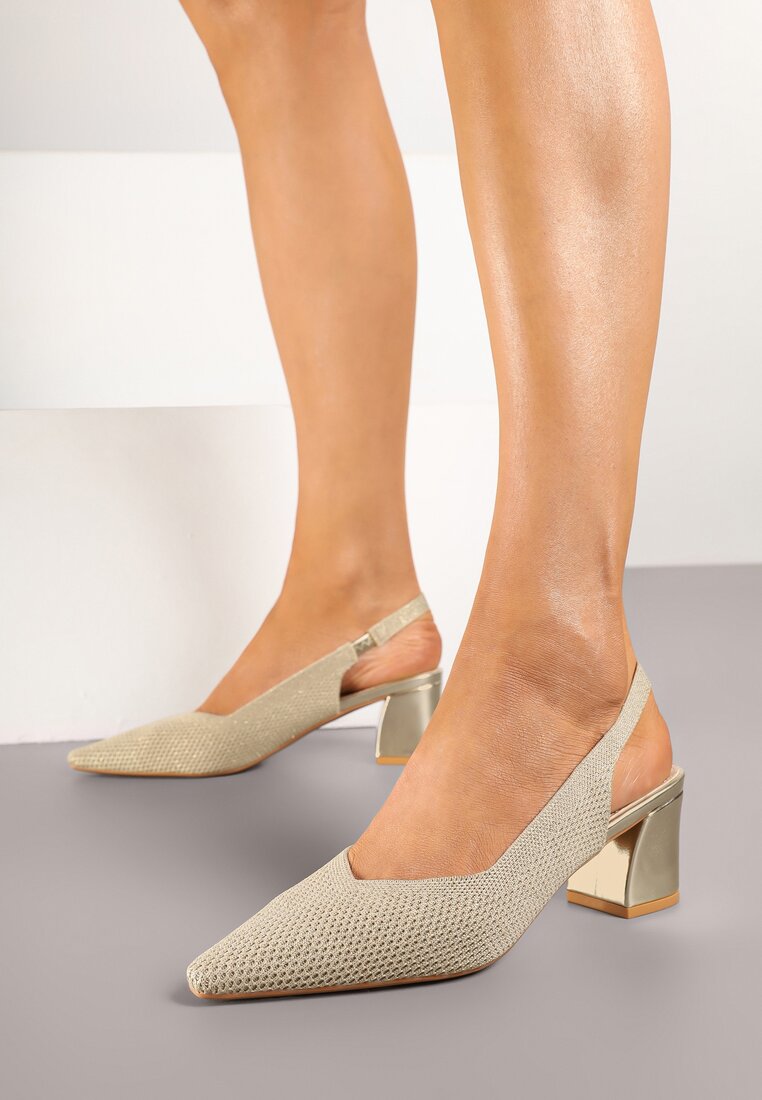 Złote Czółenka na Słupku Typu Slingback Fonnaria