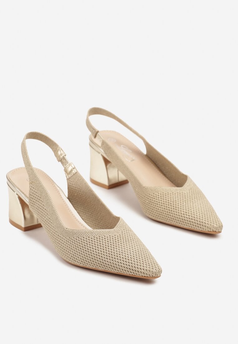 Złote Czółenka na Słupku Typu Slingback Fonnaria