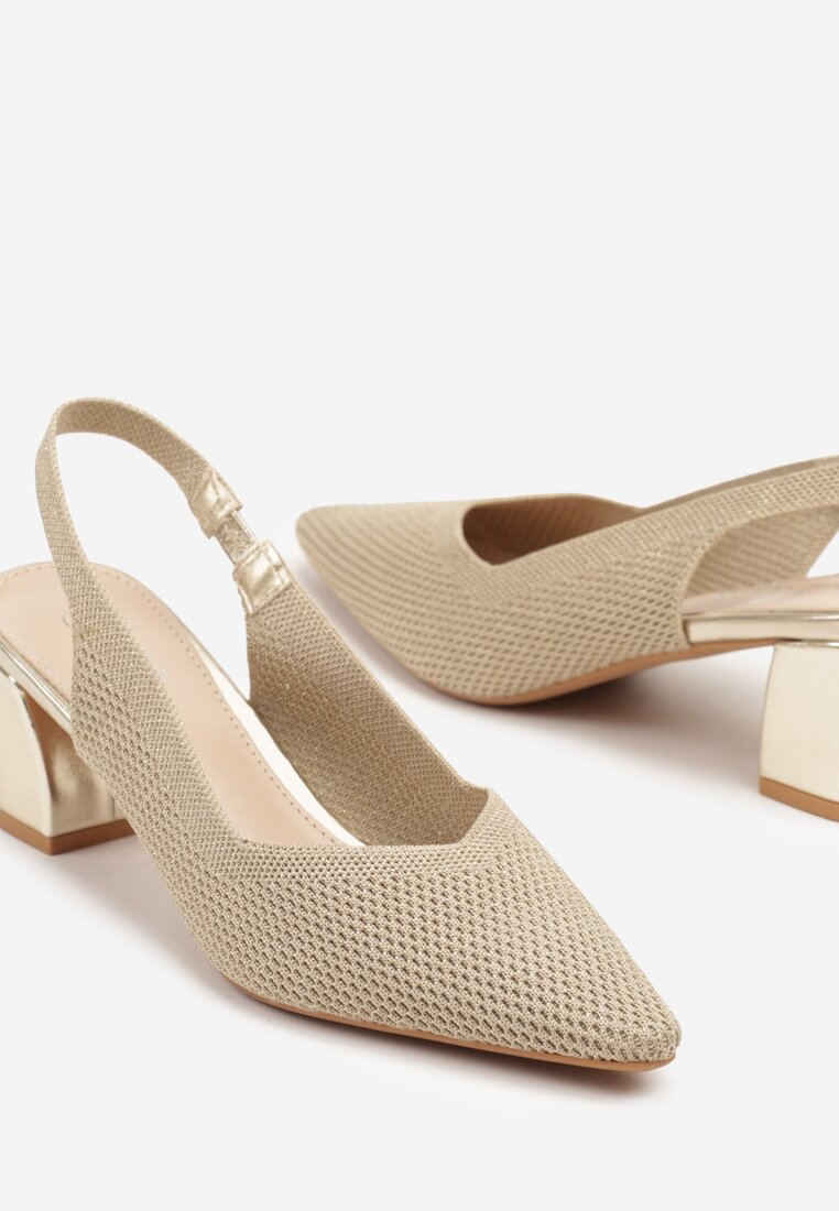 Złote Czółenka na Słupku Typu Slingback Fonnaria