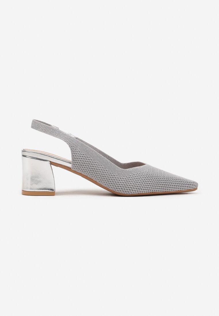 Srebrne Czółenka na Słupku Typu Slingback Fonnaria