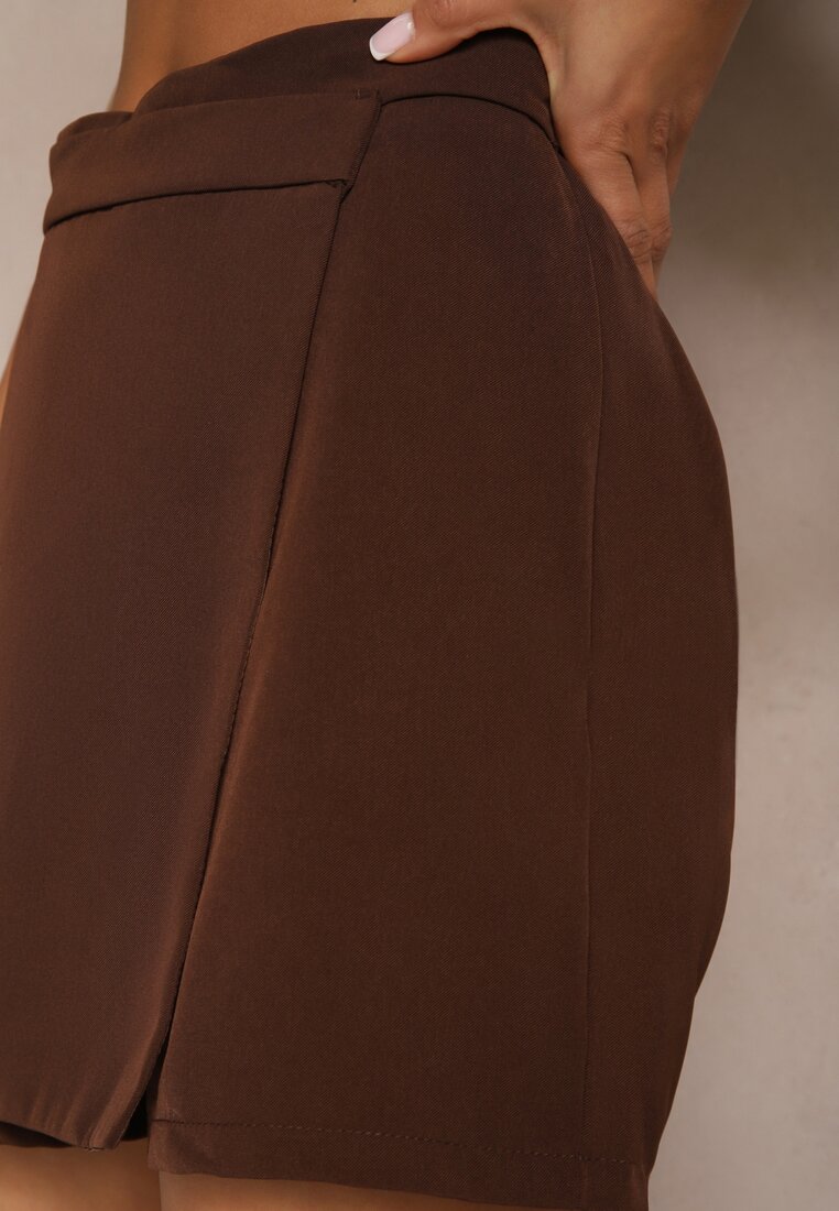 Ciemnobrązowe Asymetryczne Spódnico-Szorty High Waist Nonalin
