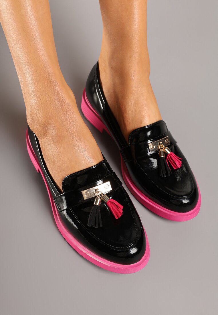 Mocasini Ridanitha Negru cu fucsia