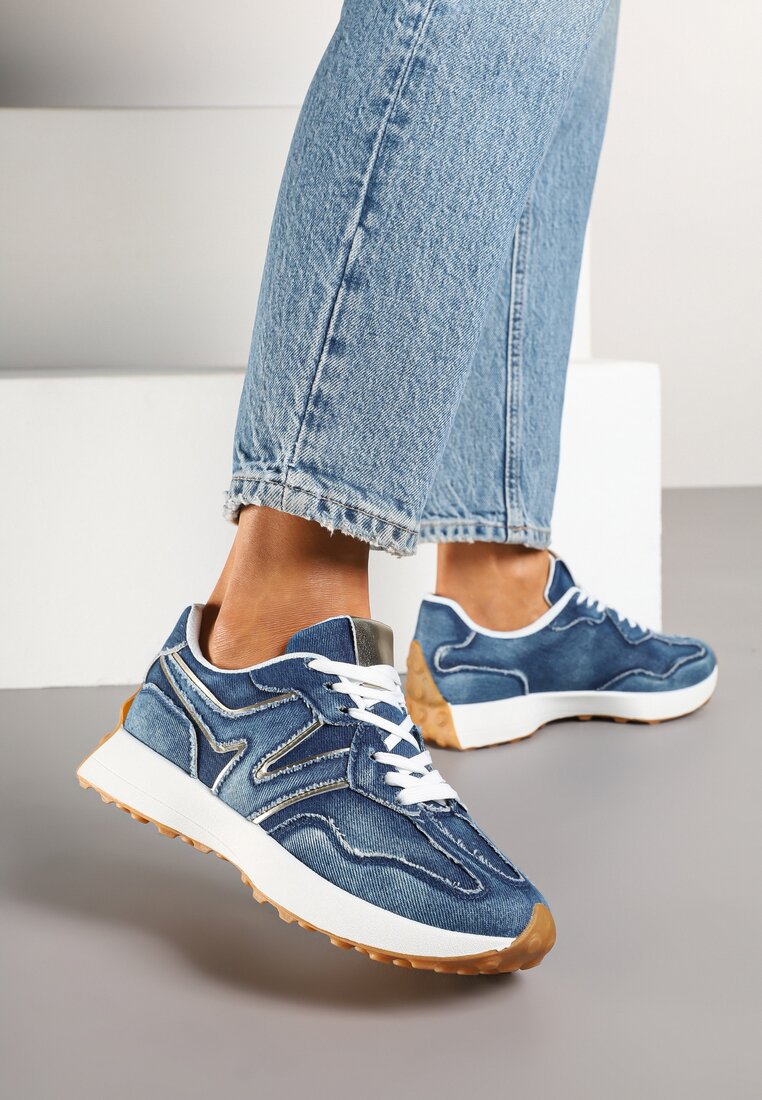 Granatowe Sneakersy Ozdobione Przeszyciami Varretis