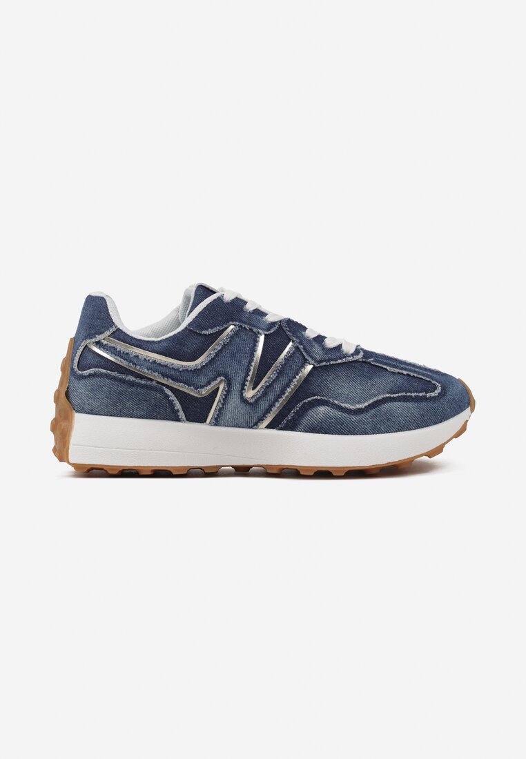 Granatowe Sneakersy Ozdobione Przeszyciami Varretis