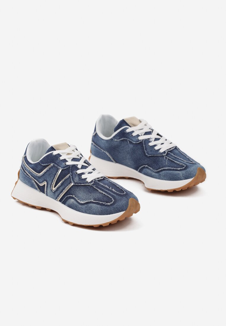 Granatowe Sneakersy Ozdobione Przeszyciami Varretis