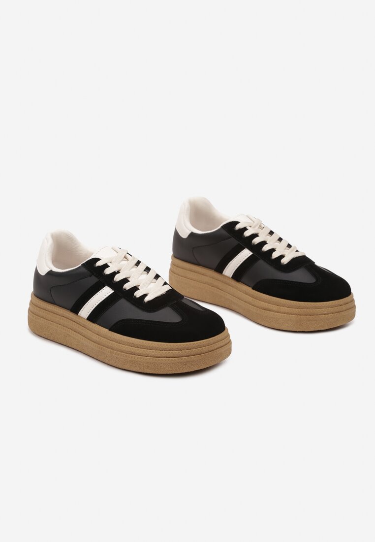 Czarne Sneakersy Kultowe Tenisówki na Grubej Podeszwie Gonelis