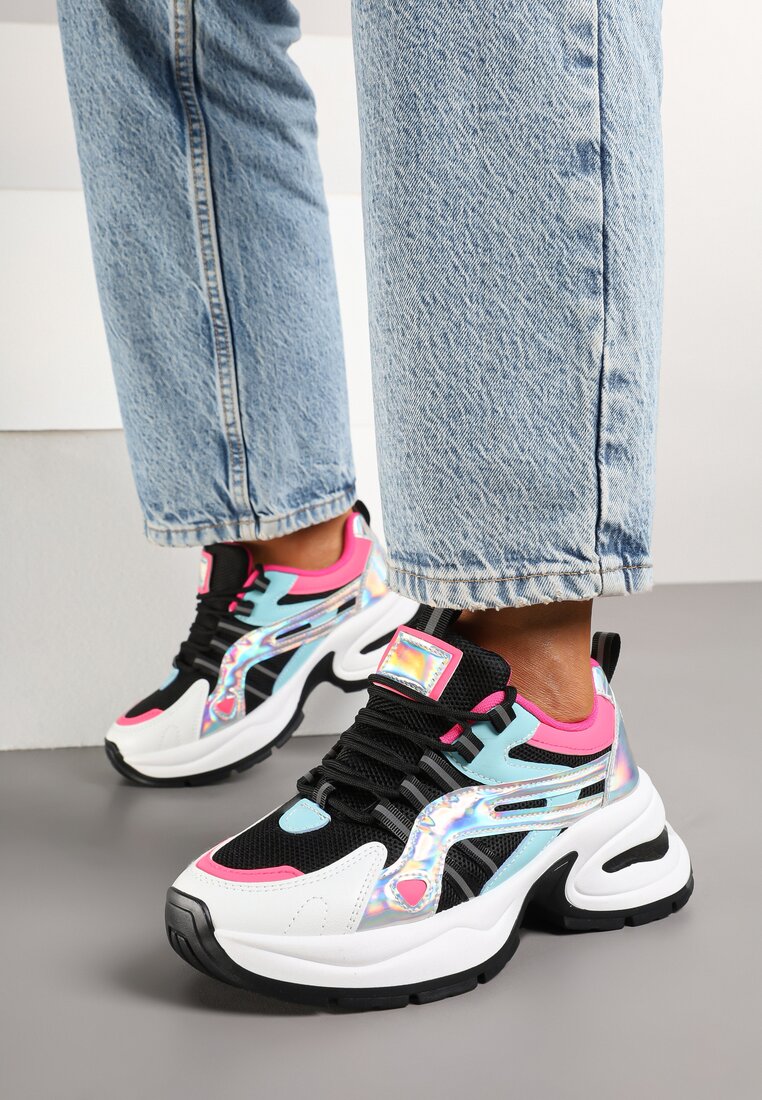 Czarno-Niebieskie Sneakersy na Platformie z Geometrycznym Motywem Nyramia