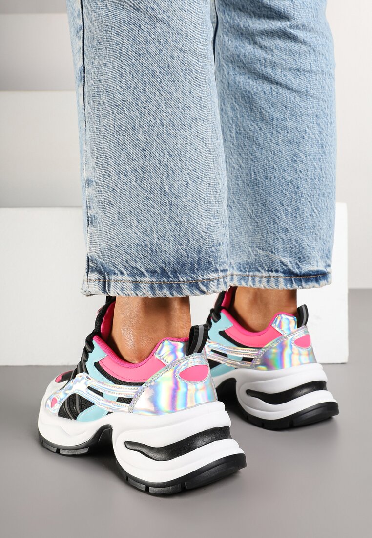 Czarno-Niebieskie Sneakersy na Platformie z Geometrycznym Motywem Nyramia