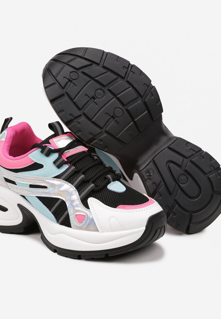 Czarno-Niebieskie Sneakersy na Platformie z Geometrycznym Motywem Nyramia
