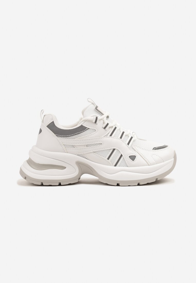 Białe Sneakersy na Platformie z Geometrycznym Motywem Nyramia