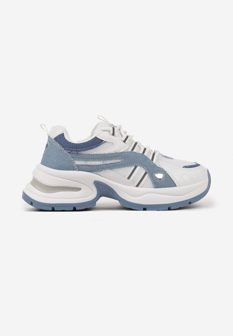 Niebiesko-Białe Sneakersy na Platformie z Geometrycznym Motywem Nyramia