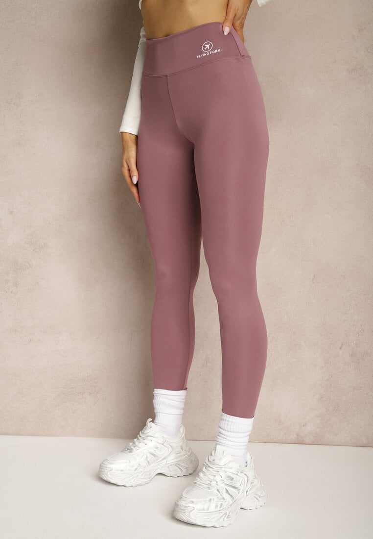 Fioletowe Legginsy High Waist z Gumką w Pasie Cloen