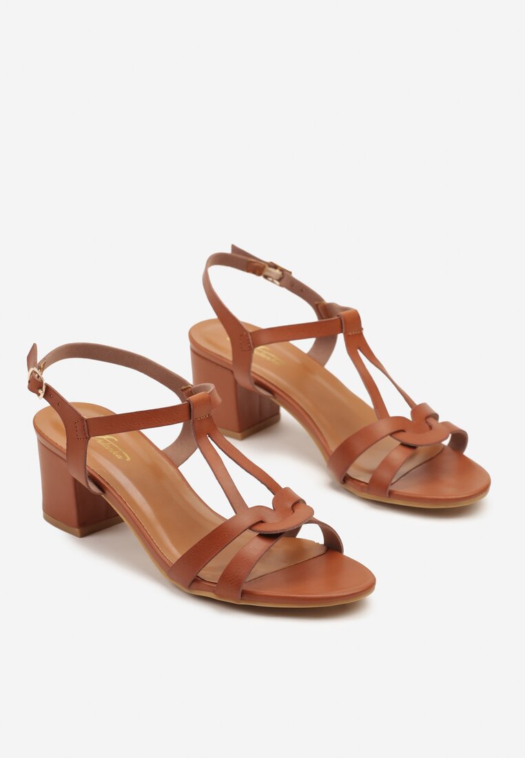 Brązowe Sandały na Obcasie Typu Słupek z Paskiem ze Sprzączką Alipssa