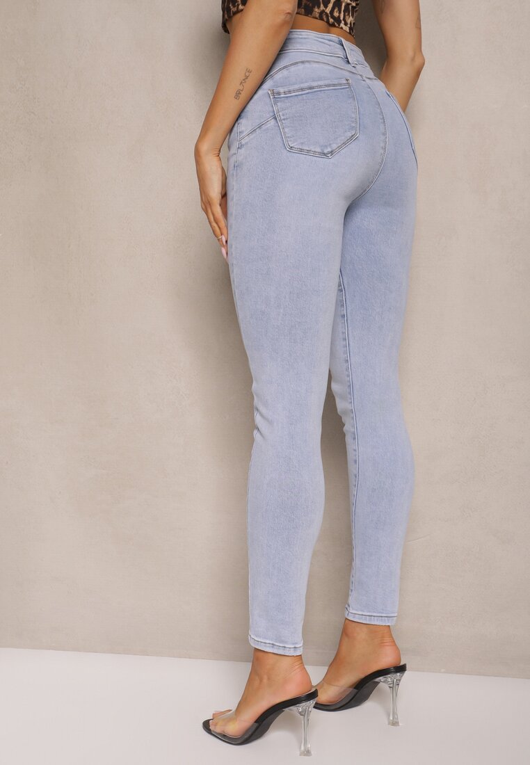 Jasnoniebieskie Jeansy z Bawełną Skinny Push Up Yastebia