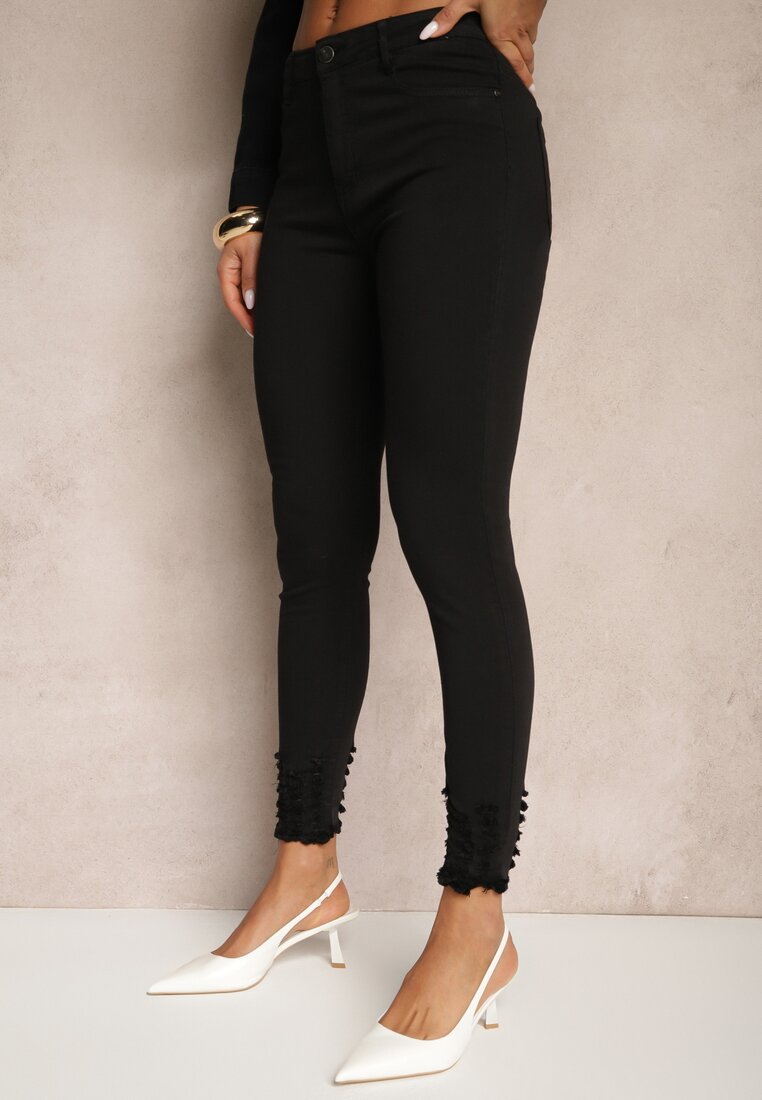 Czarne Przetarte Jeansy Skinny High Waist z Wiskozą Aveledia