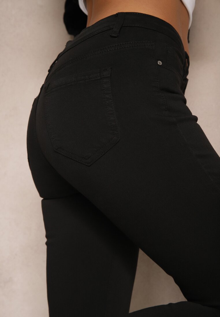 Czarne Przetarte Jeansy Skinny High Waist z Wiskozą Aveledia