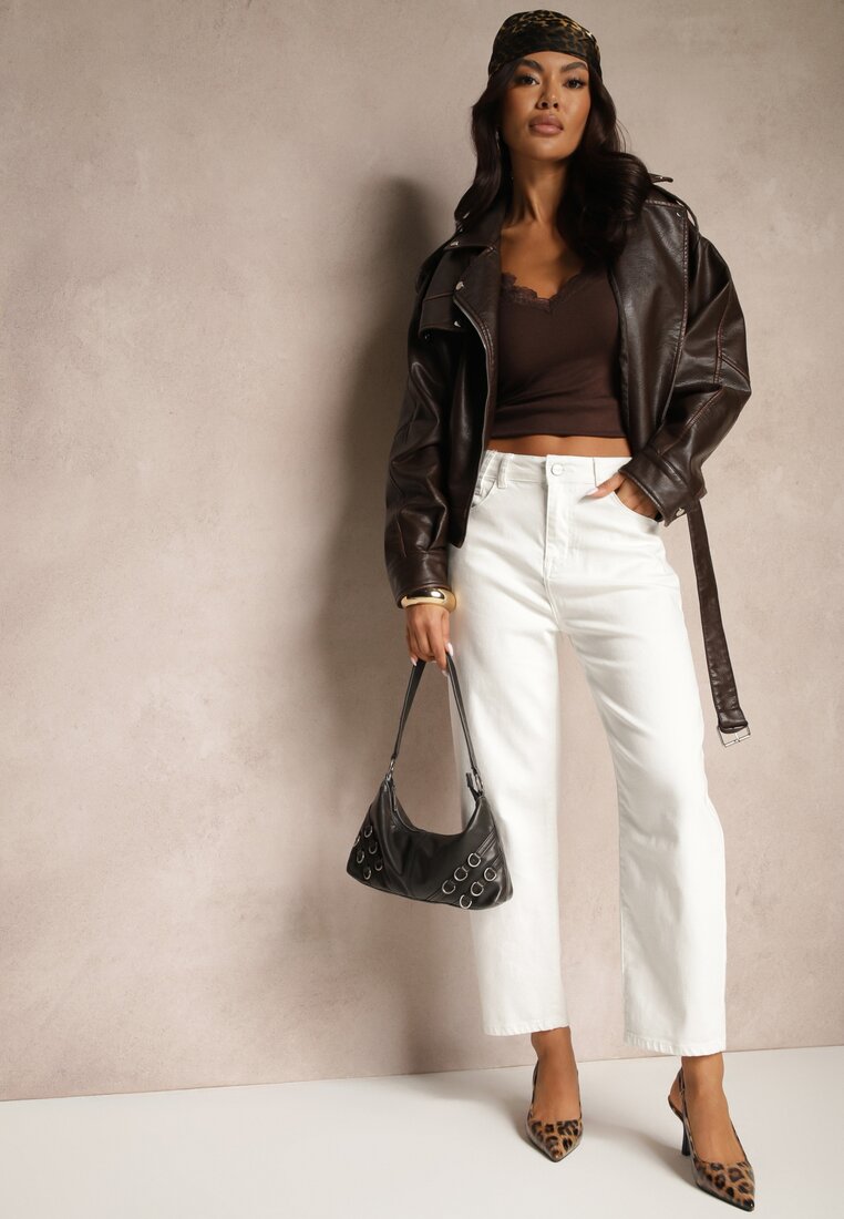 Białe Jeansy Mom Fit High Waist Ivelapis